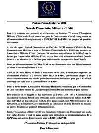 Haïti - FLASH : L’Association Militaire d’Haïti met en garde le Gouvernement